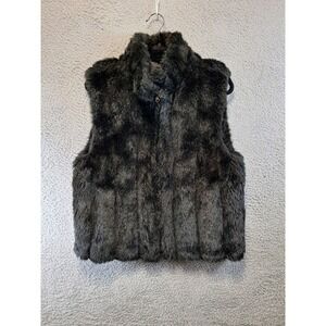 COACO New York‎ Faux Fur Vest Jacket Womens Medium Black Mock Neck Chic Full Zip